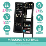 Mirror Jewellery Cabinet Organiser LED 146cm BLACK - Health & Beauty > Cosmetic Storage > Makeup Organisation & Storage
