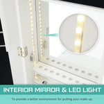 Mirror Jewellery Cabinet Organiser LED 146cm WHITE - Health & Beauty > Cosmetic Storage > Makeup Organisation & Storage