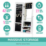 Mirror Jewellery Cabinet Organiser LED 146cm WHITE - Health & Beauty > Cosmetic Storage > Makeup Organisation & Storage