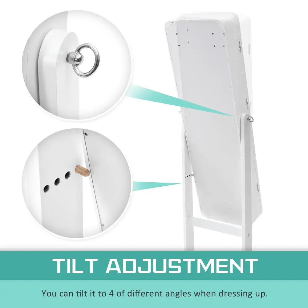 Mirror Jewellery Cabinet Organiser LED 146cm WHITE - Health & Beauty > Cosmetic Storage > Makeup Organisation & Storage