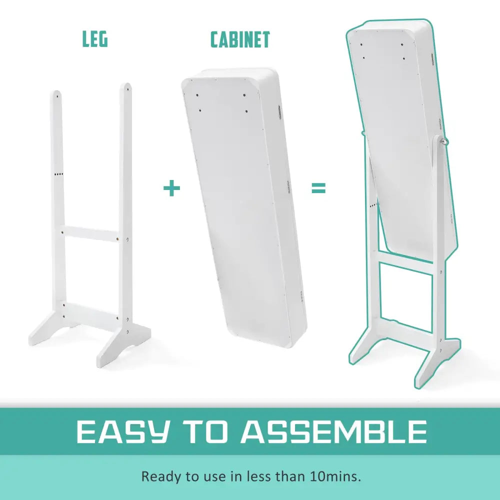Mirror Jewellery Cabinet Organiser LED 146cm WHITE - Health & Beauty > Cosmetic Storage > Makeup Organisation & Storage