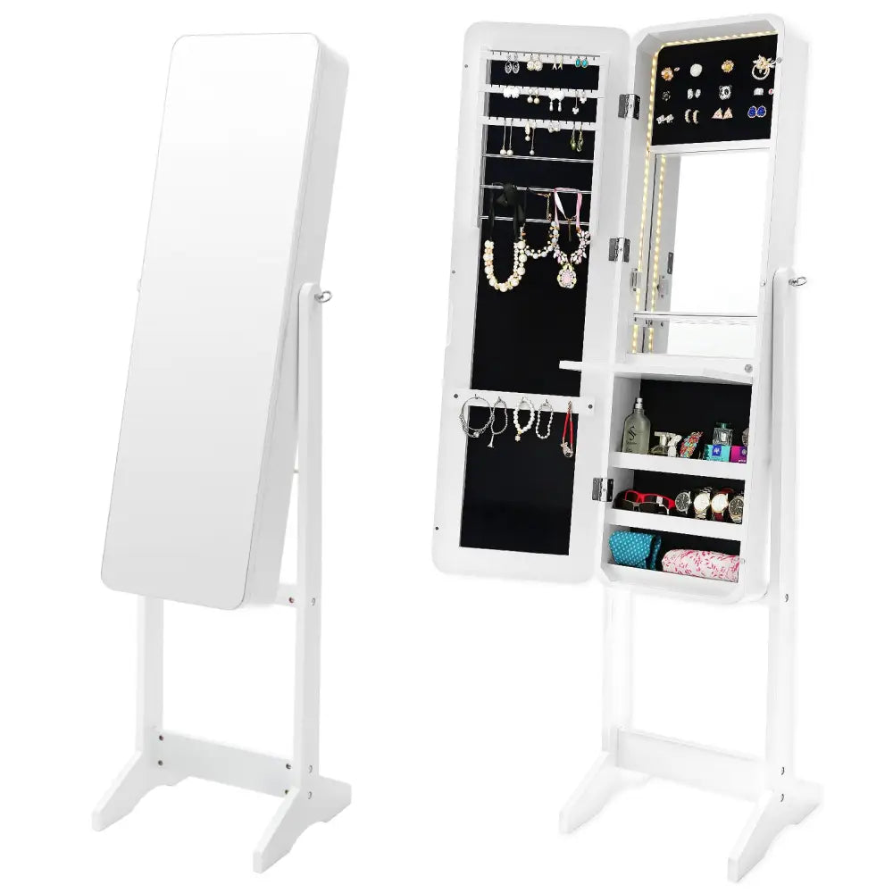 Mirror Jewellery Cabinet Organiser LED 146cm WHITE - Health & Beauty > Cosmetic Storage > Makeup Organisation & Storage