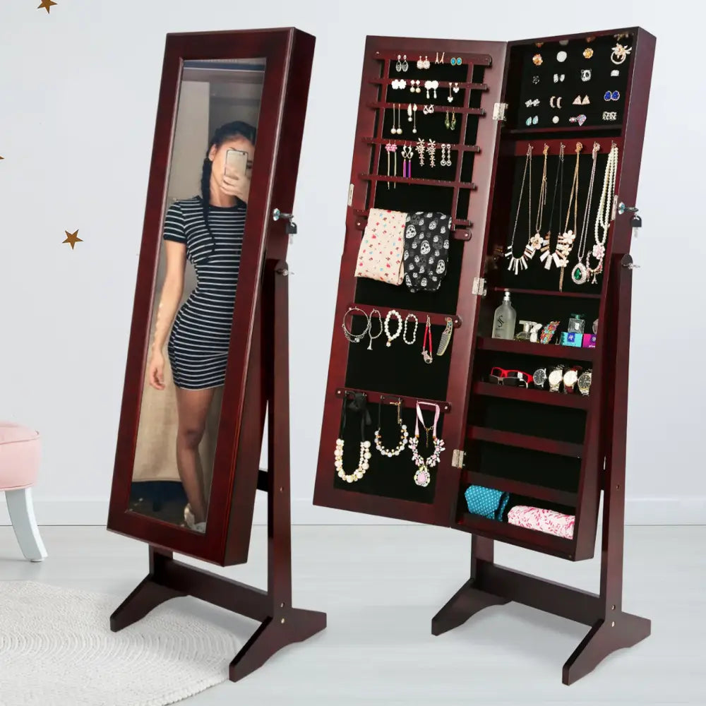 Mirror Jewellery Cabinet Storage Organiser LUVO 146cm WALNUT - Health & Beauty > Cosmetic Storage > Makeup Organisation