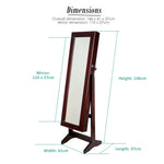 Mirror Jewellery Cabinet Storage Organiser LUVO 146cm WALNUT - Health & Beauty > Cosmetic Storage > Makeup Organisation