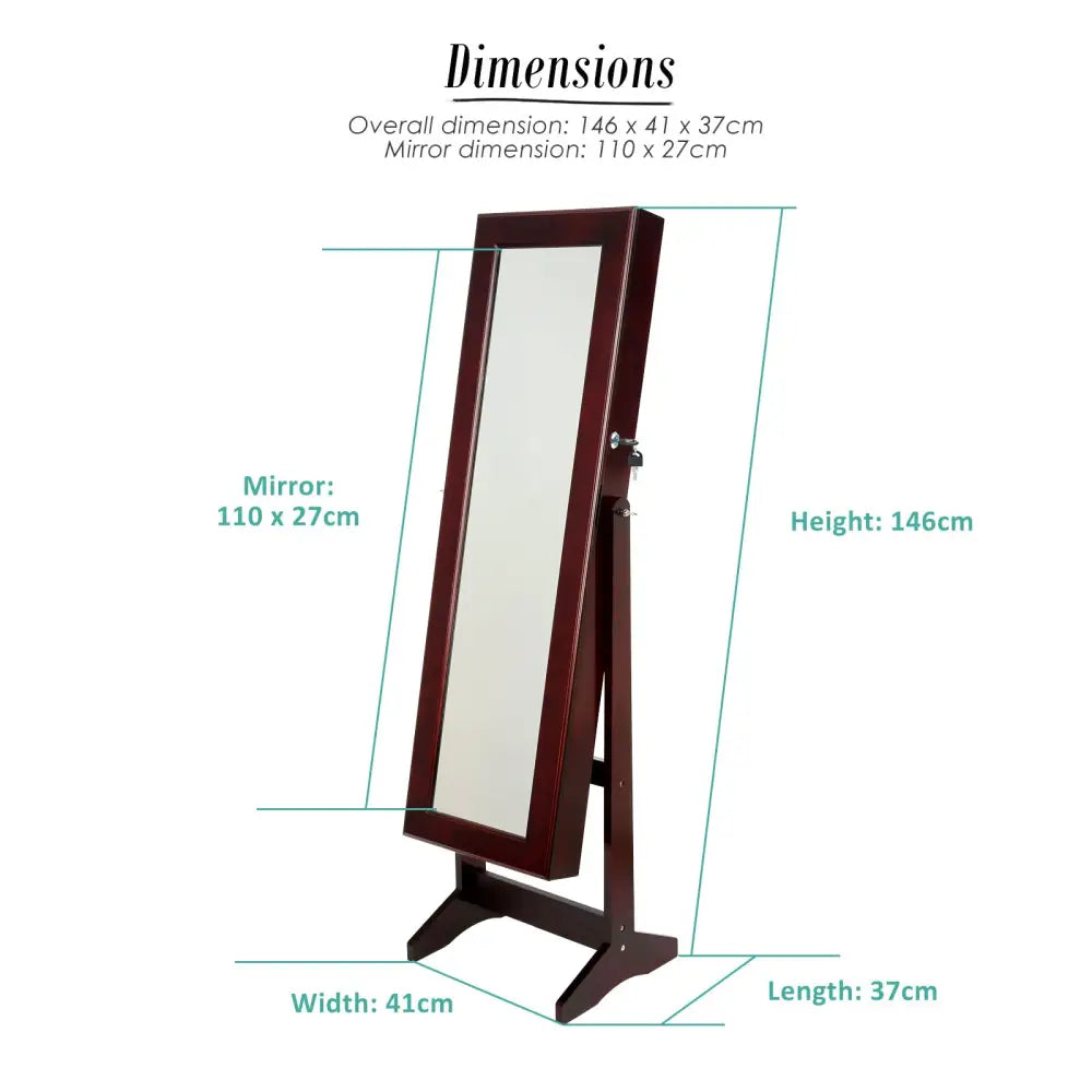 Mirror Jewellery Cabinet Storage Organiser LUVO 146cm WALNUT - Health & Beauty > Cosmetic Storage > Makeup Organisation