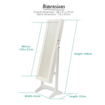 Mirror Jewellery Cabinet Storage Organiser LUVO 146cm WHITE - Health & Beauty > Cosmetic Storage > Makeup Organisation