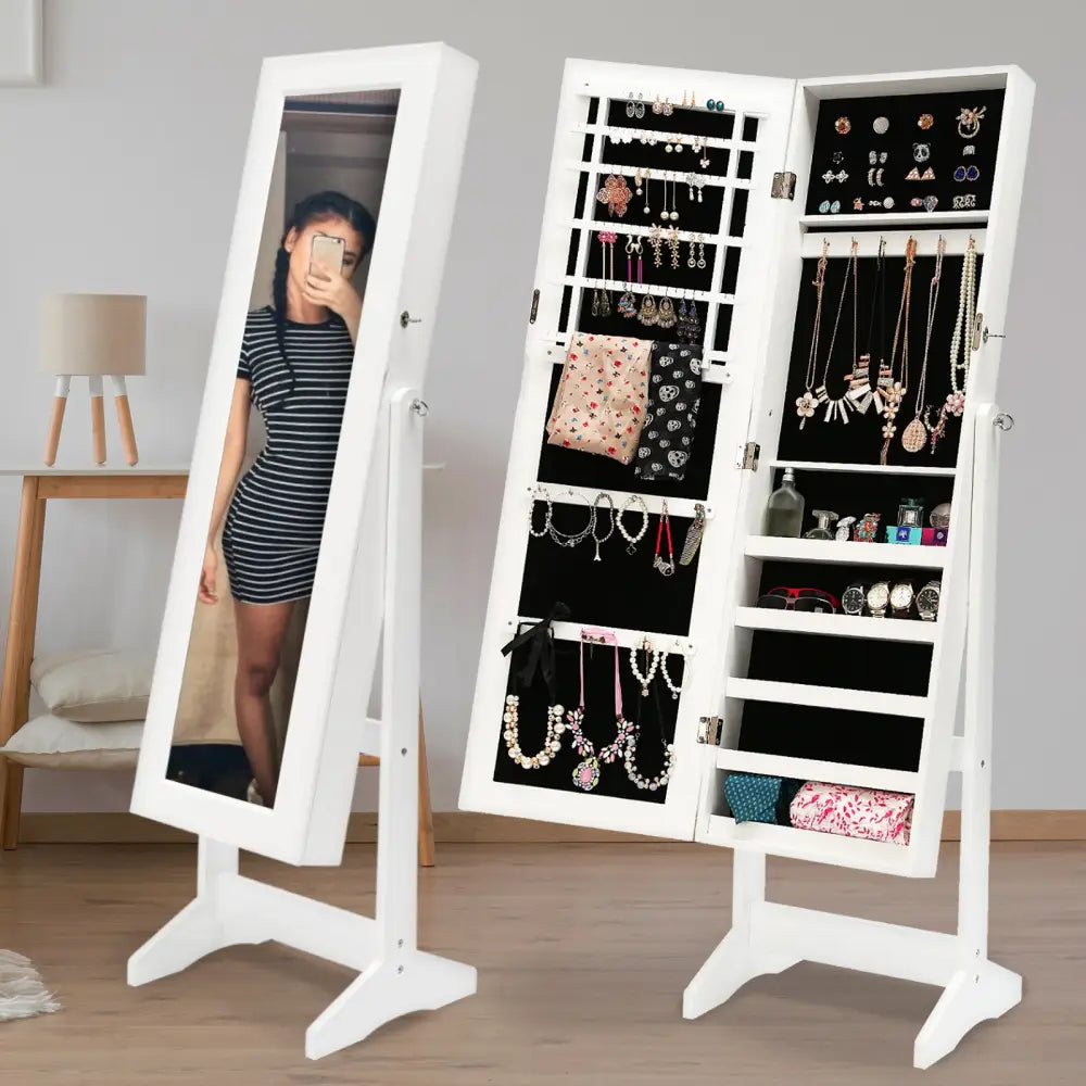 Mirror Jewellery Cabinet Storage Organiser LUVO 146cm WHITE - Health & Beauty > Cosmetic Storage > Makeup Organisation