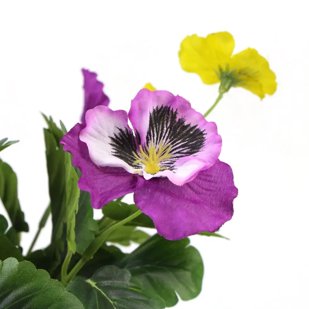 Mixed Pink And Yellow Flowering Potted Artificial Pansy Plants 25cm - Home & Garden > Artificial Plants