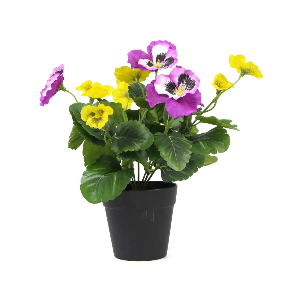 Mixed Pink And Yellow Flowering Potted Artificial Pansy Plants 25cm - Home & Garden > Artificial Plants