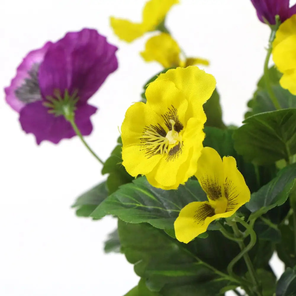 Mixed Pink And Yellow Flowering Potted Artificial Pansy Plants 25cm - Home & Garden > Artificial Plants