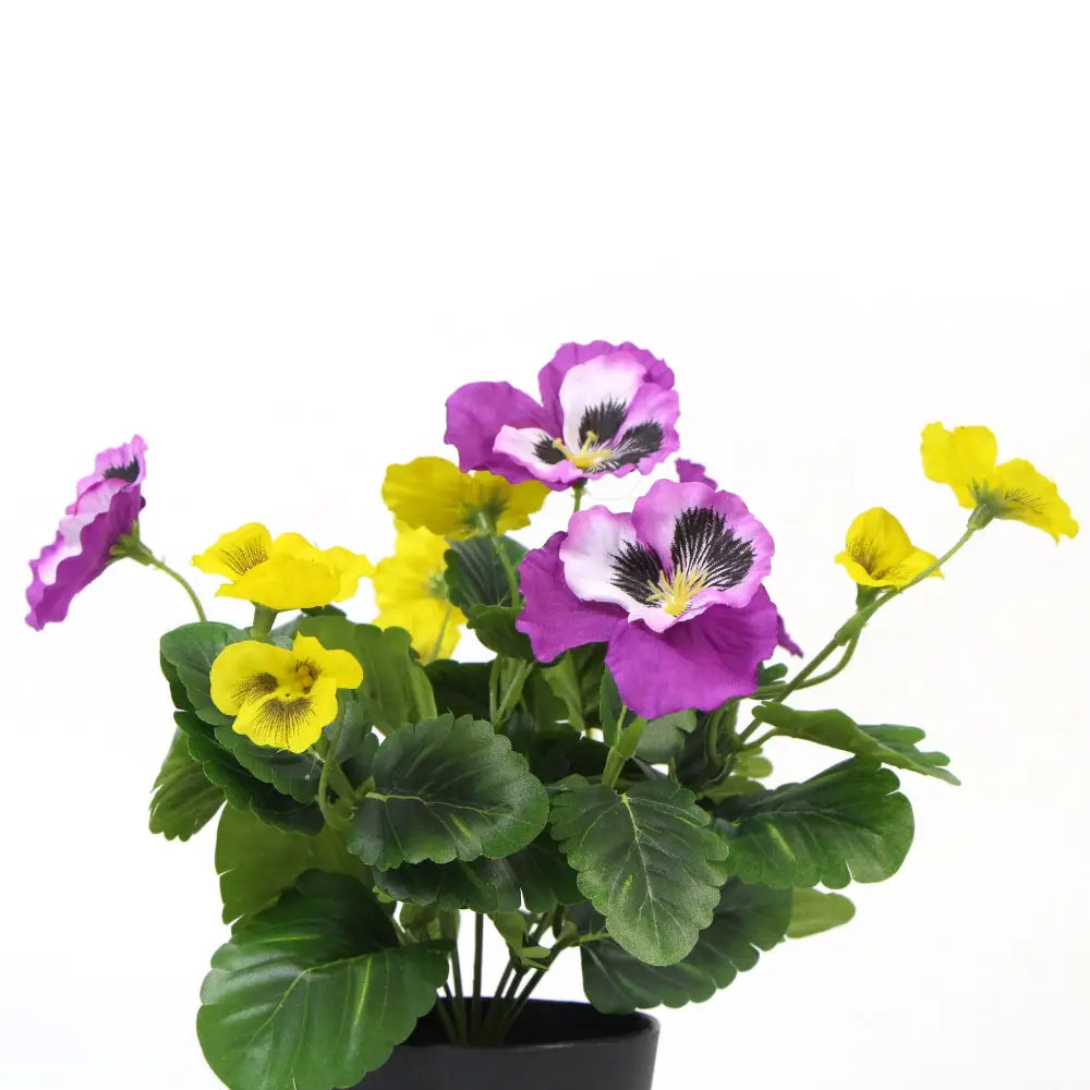 Mixed Pink And Yellow Flowering Potted Artificial Pansy Plants 25cm - Home & Garden > Artificial Plants