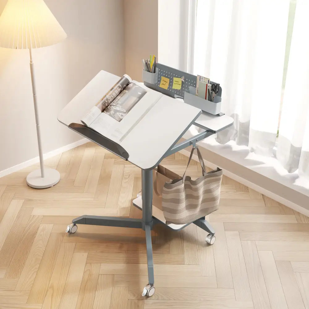 Mobile Home Office Sit and Stand Desk With Tilting Desktop - Furniture > Office