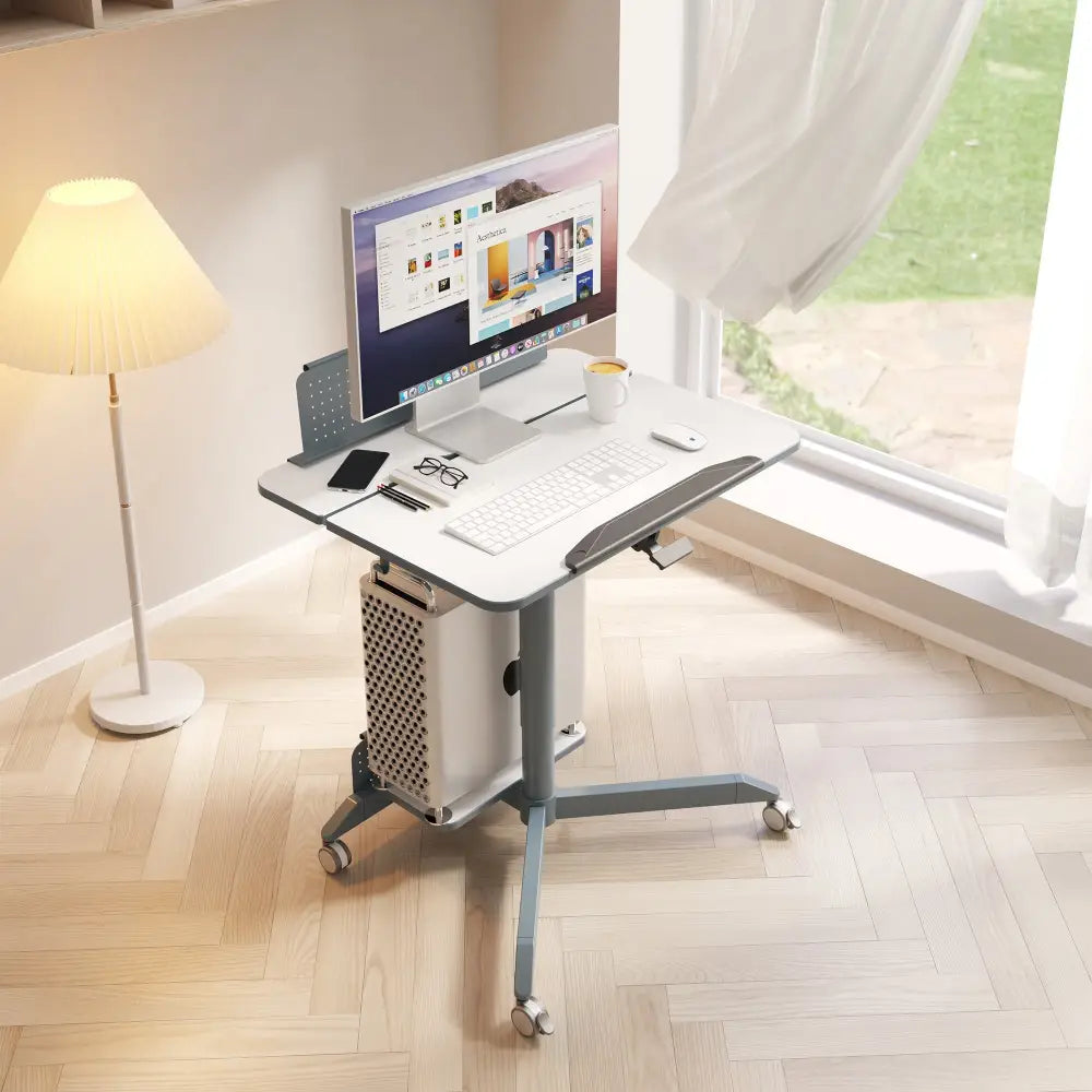 Mobile Home Office Sit and Stand Desk With Tilting Desktop - Furniture > Office