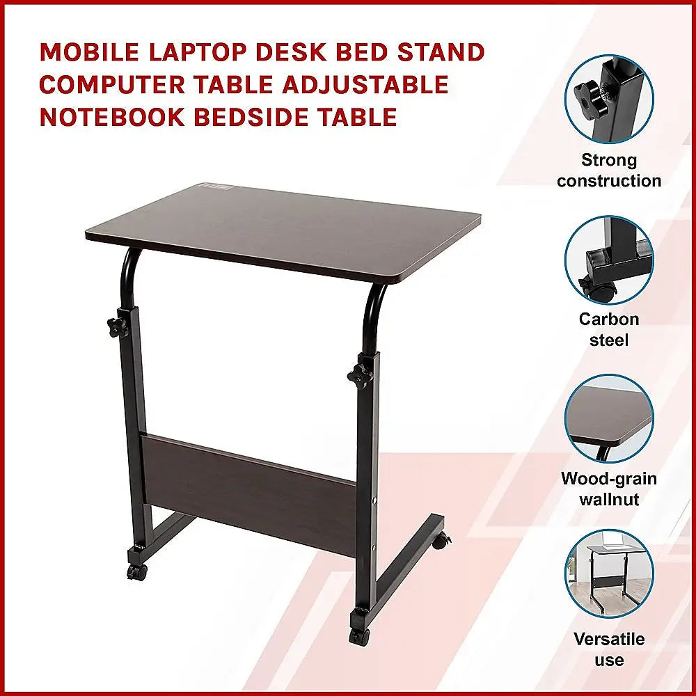 Mobile Laptop Desk Bed Stand Computer Table Adjustable Notebook Bedside Table - Furniture > Office