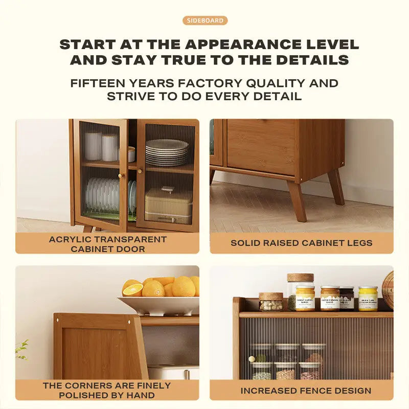Modern Bamboo Kitchen Sideboard Storage Cabinet Cupboard Tea Cabinet - Furniture > Office > Storage Cabinets
