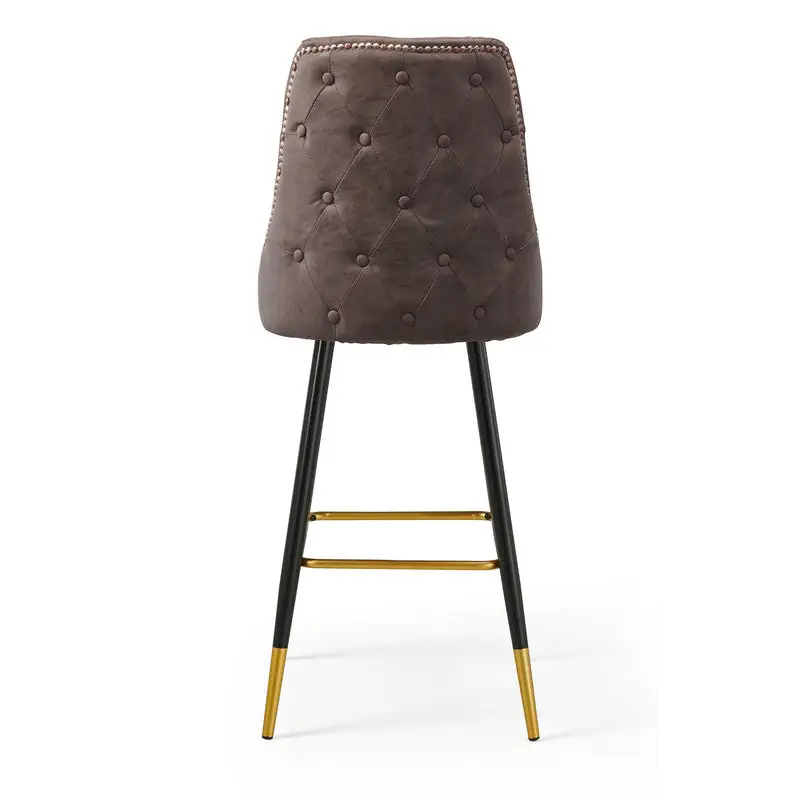 Modern Bar Chair Leather Stool Counter Brown Mid-Century Wood x 2 - Furniture > Bar Stools & Chairs