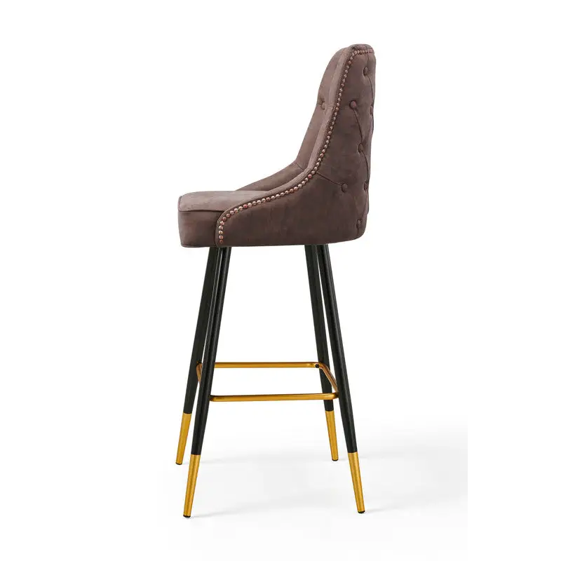 Modern Bar Chair Leather Stool Counter Brown Mid-Century Wood x 2 - Furniture > Bar Stools & Chairs