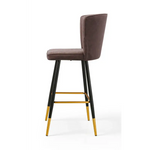 Modern Bar Chair Leather Stool Counter Brown Mid-Century Wood x 2 - Furniture > Bar Stools & Chairs