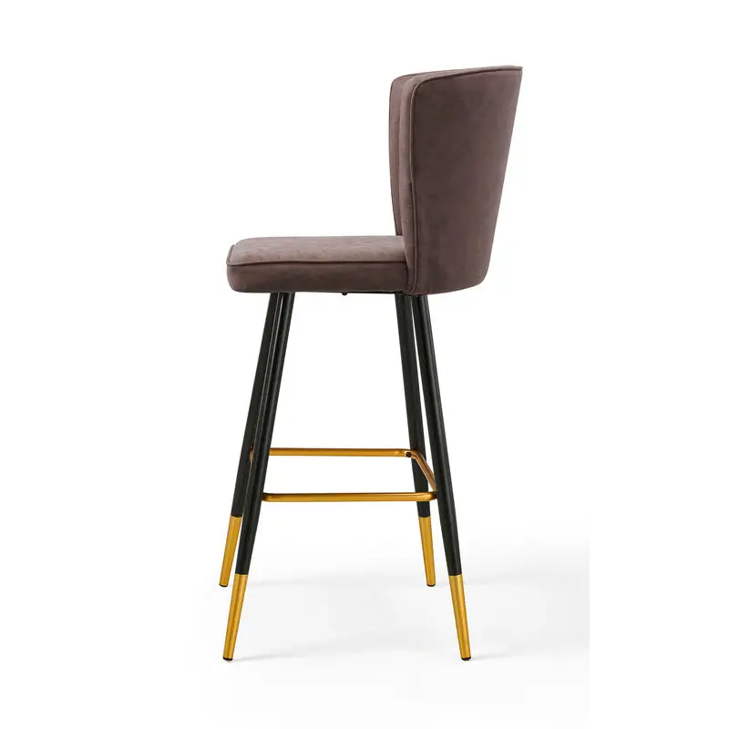 Modern Bar Chair Leather Stool Counter Brown Mid-Century Wood x 2 - Furniture > Bar Stools & Chairs