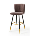 Modern Bar Chair Leather Stool Counter Brown Mid-Century Wood x 2 - Furniture > Bar Stools & Chairs
