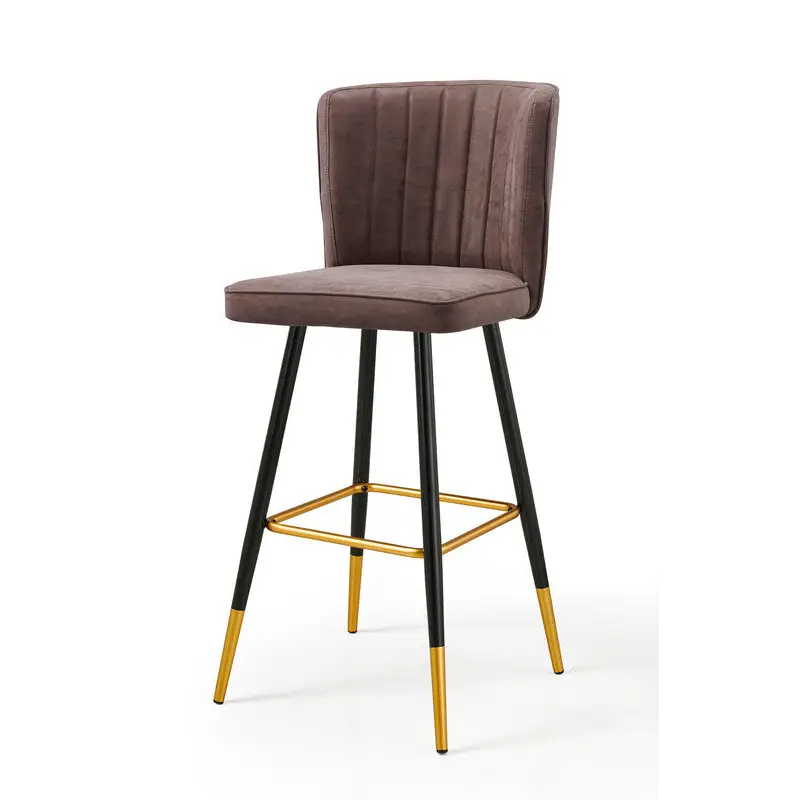 Modern Bar Chair Leather Stool Counter Brown Mid-Century Wood x 2 - Furniture > Bar Stools & Chairs
