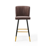 Modern Bar Chair Leather Stool Counter Brown Mid-Century Wood x 2 - Furniture > Bar Stools & Chairs