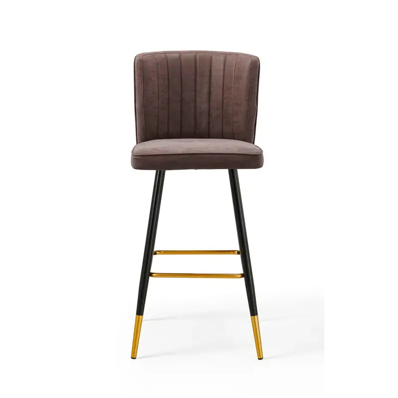 Modern Bar Chair Leather Stool Counter Brown Mid-Century Wood x 2 - Furniture > Bar Stools & Chairs