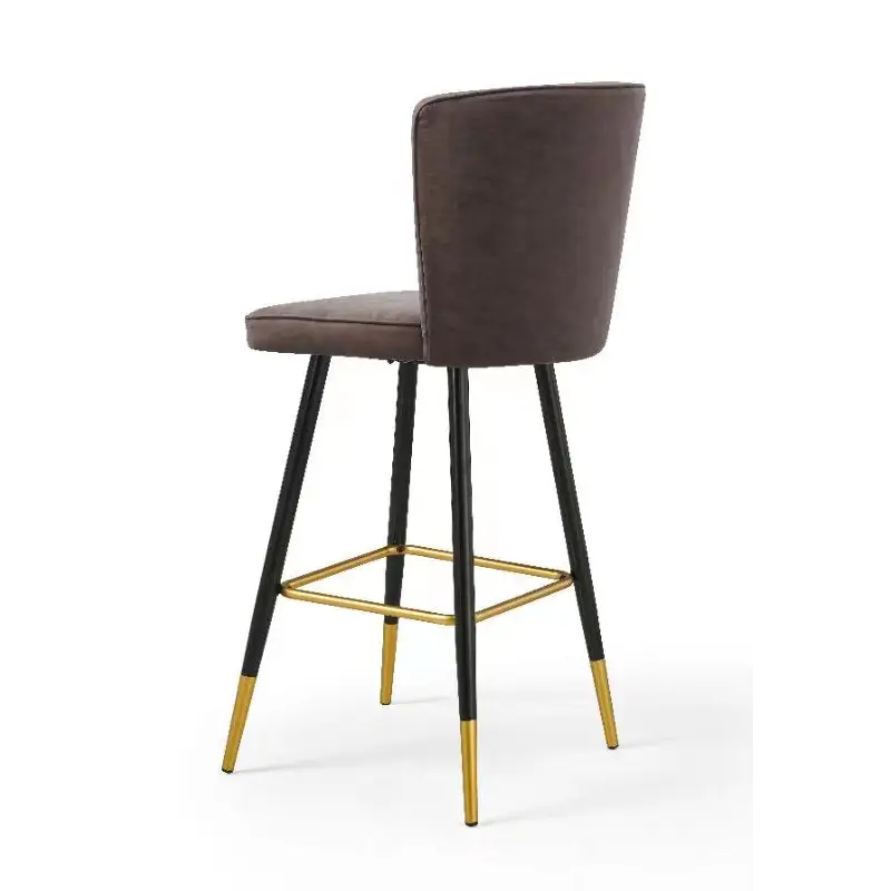 Modern Bar Chair Leather Stool Counter Brown Mid-Century Wood x 2 - Furniture > Bar Stools & Chairs