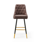 Modern Bar Chair Leather Stool Counter Brown Mid-Century Wood x 2 - Furniture > Bar Stools & Chairs