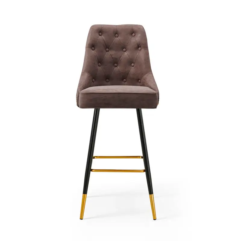 Modern Bar Chair Leather Stool Counter Brown Mid-Century Wood x 2 - Furniture > Bar Stools & Chairs