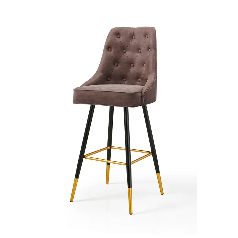 Modern Bar Chair Leather Stool Counter Brown Mid-Century Wood x 2 - Furniture > Bar Stools & Chairs
