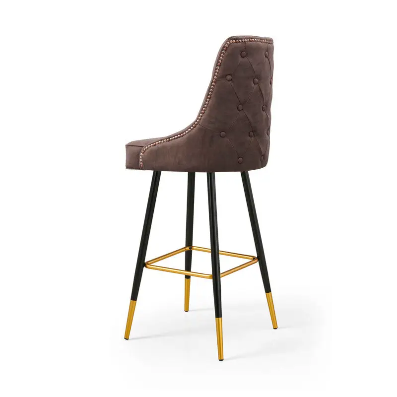 Modern Bar Chair Leather Stool Counter Brown Mid-Century Wood x 2 - Furniture > Bar Stools & Chairs