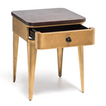 Modern Bedside Table in Brass Finish with Storage Drawer and Wood Top - Furniture > Bedroom