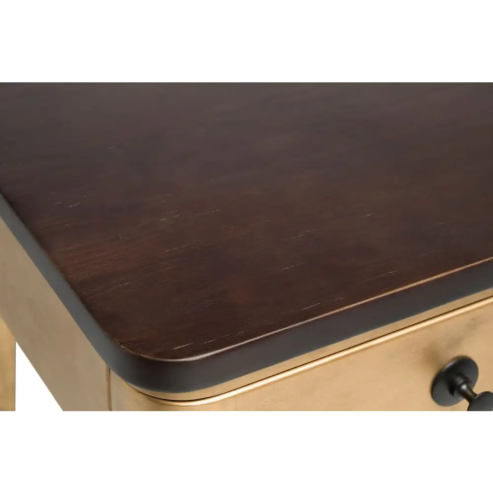 Modern Bedside Table in Brass Finish with Storage Drawer and Wood Top - Furniture > Bedroom