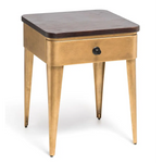 Modern Bedside Table in Brass Finish with Storage Drawer and Wood Top - Furniture > Bedroom