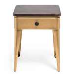 Modern Bedside Table in Brass Finish with Storage Drawer and Wood Top - Furniture > Bedroom