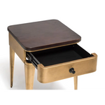 Modern Bedside Table in Brass Finish with Storage Drawer and Wood Top - Furniture > Bedroom