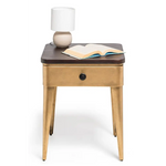Modern Bedside Table in Brass Finish with Storage Drawer and Wood Top - Furniture > Bedroom