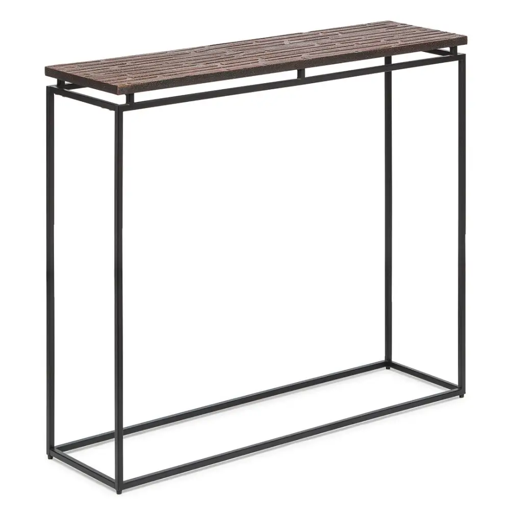 Modern Black Narrow Hallway Console Table with Copper Textured Wood Top - Furniture > Living Room