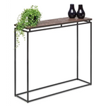 Modern Black Narrow Hallway Console Table with Copper Textured Wood Top - Furniture > Living Room