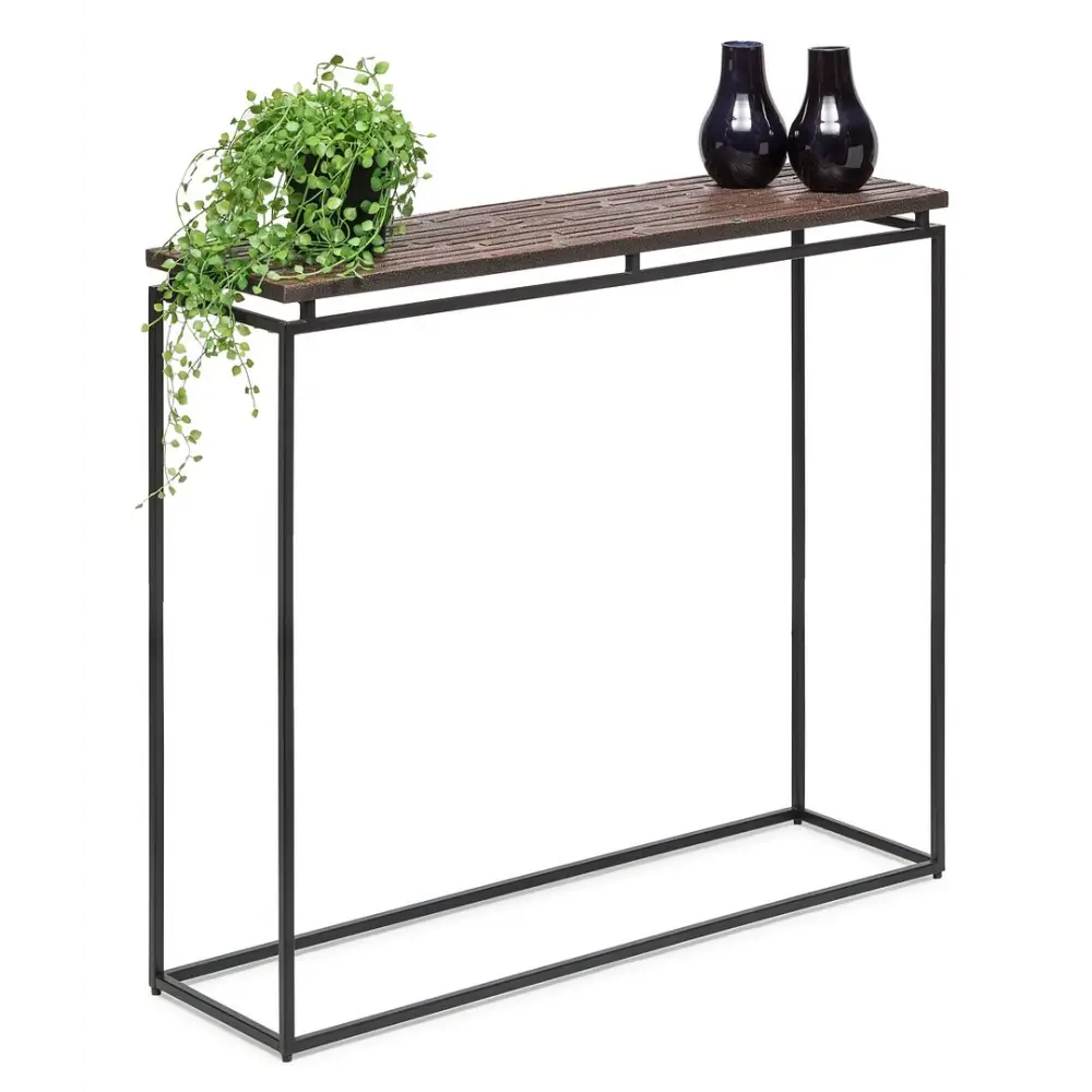 Modern Black Narrow Hallway Console Table with Copper Textured Wood Top - Furniture > Living Room