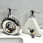 Modern Ceramic Soap & Lotion Dispenser - Unique Geometric Designs 300ml Capacity(Triangular lotion bottle milky white)