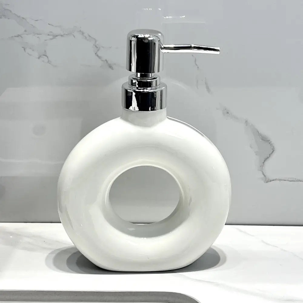 Modern Ceramic Soap & Lotion Dispenser - Unique Geometric Designs 300ml Capacity(Donut lotion bottle milky white)