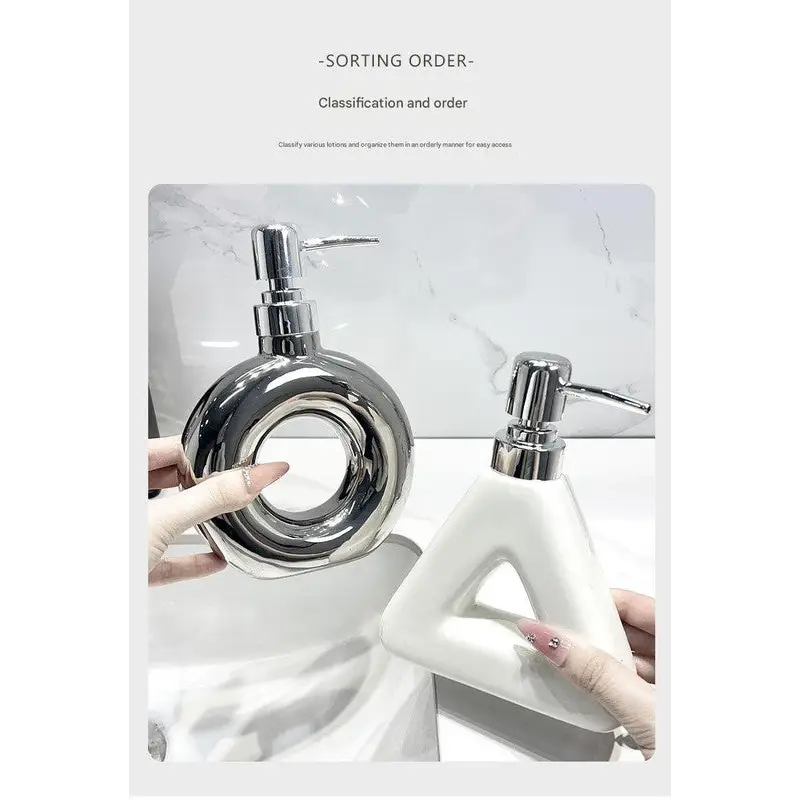 Modern Ceramic Soap & Lotion Dispenser - Unique Geometric Designs 300ml Capacity(Triangular lotion bottle milky white)