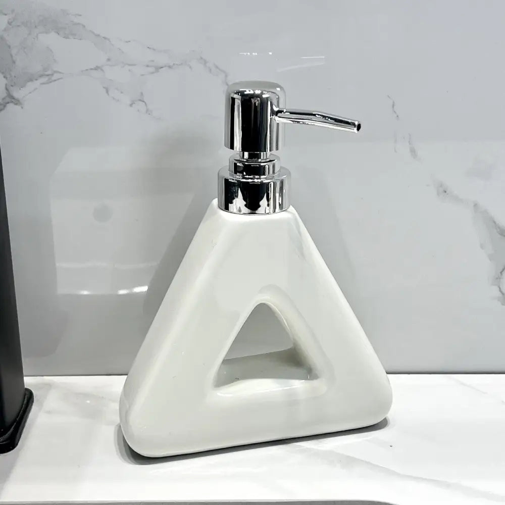 Modern Ceramic Soap & Lotion Dispenser - Unique Geometric Designs 300ml Capacity(Triangular lotion bottle milky white)