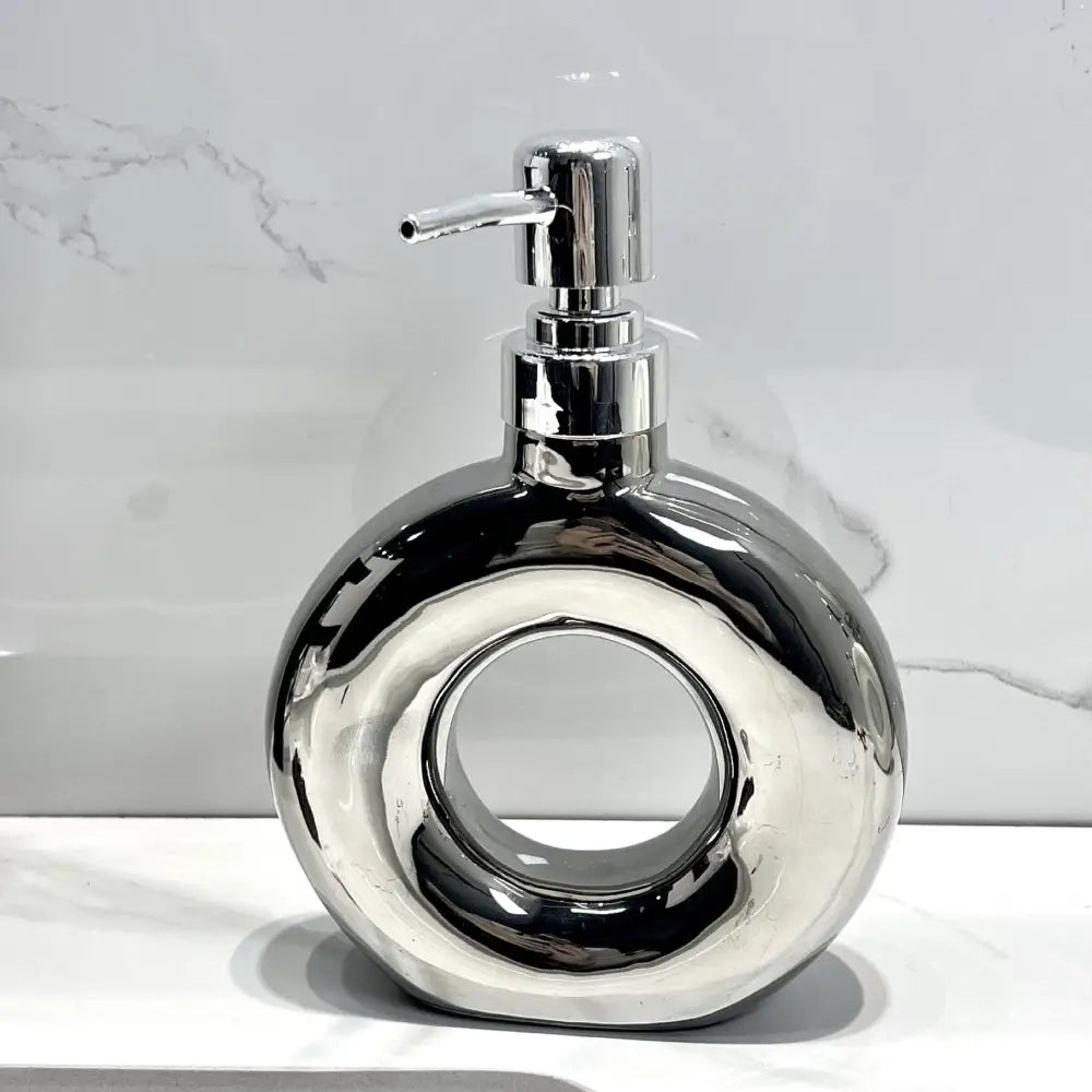 Modern Ceramic Soap & Lotion Dispenser - Unique Geometric Designs 300ml Capacity(Donut lotion bottle silver) - Health &
