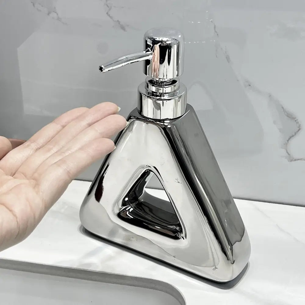 Modern Ceramic Soap & Lotion Dispenser - Unique Geometric Designs 300ml Capacity(Triangular lotion bottle milky white)