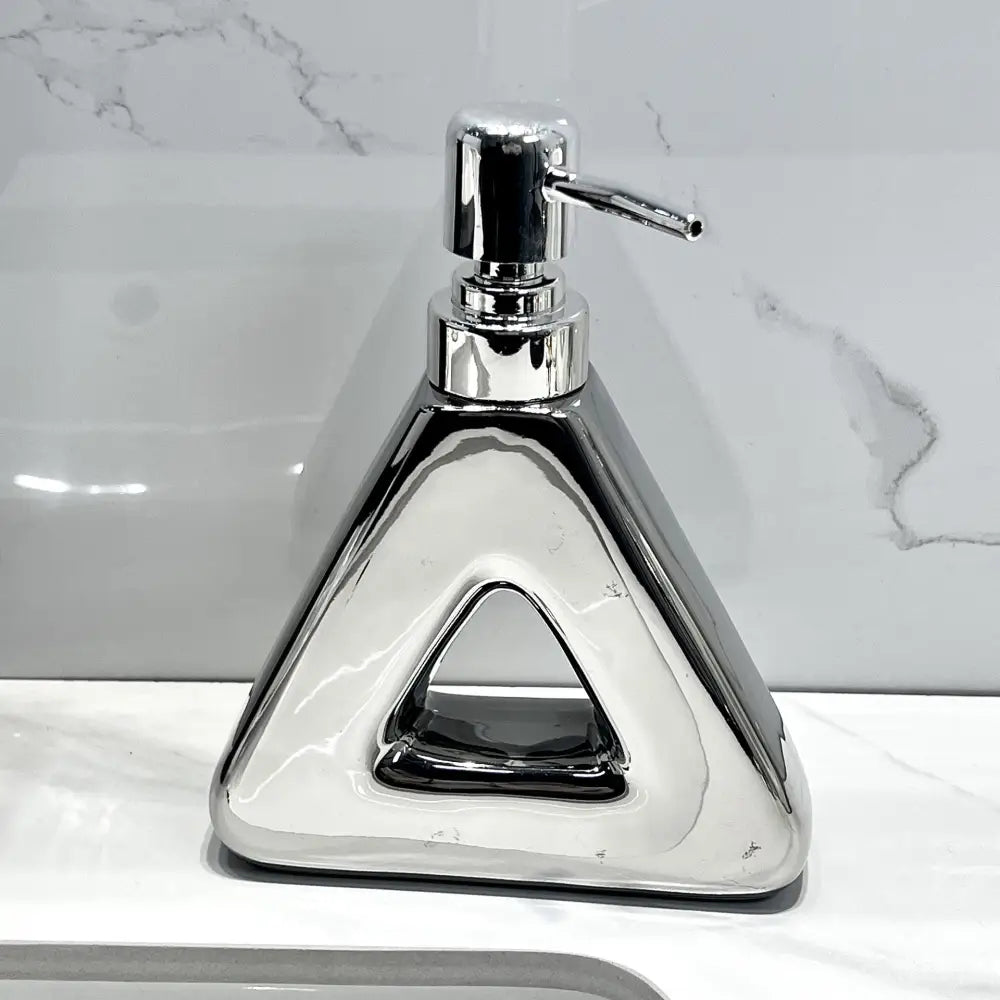 Modern Ceramic Soap & Lotion Dispenser - Unique Geometric Designs 300ml Capacity(Triangular lotion bottle silver)