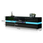 Modern High Gloss Front TV Entertainment Unit 177cm LED Storage Drawer - Black - Furniture > Living Room