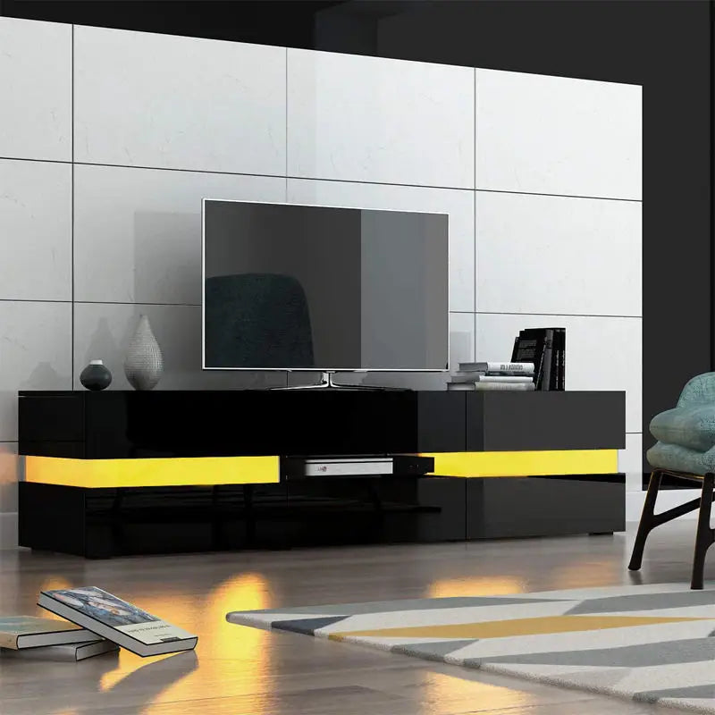 Modern High Gloss Front TV Entertainment Unit 177cm LED Storage Drawer - Black - Furniture > Living Room